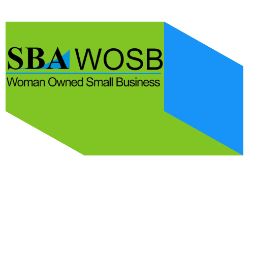 Small Business and Woman Owned Logo in green and blue